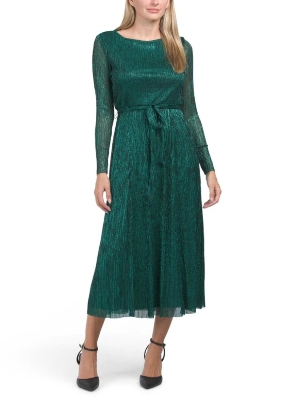 Anne Klein Green Black Long Sleeve Sparkle Holiday Dress XL NWT